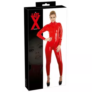 Catsuit late x model 29000683061 red 2XL, 100% natural latex, front zip 50 cm, glued waist