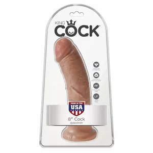 Dildo King Cock 8 collu ādas krāsā — PVC, kopējais garums 20 cm, diametrs 4,6 cm