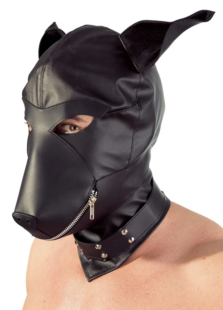 Maska Fetish Collection — suņu formas pārsegs, melna imitācijas āda Photo 6