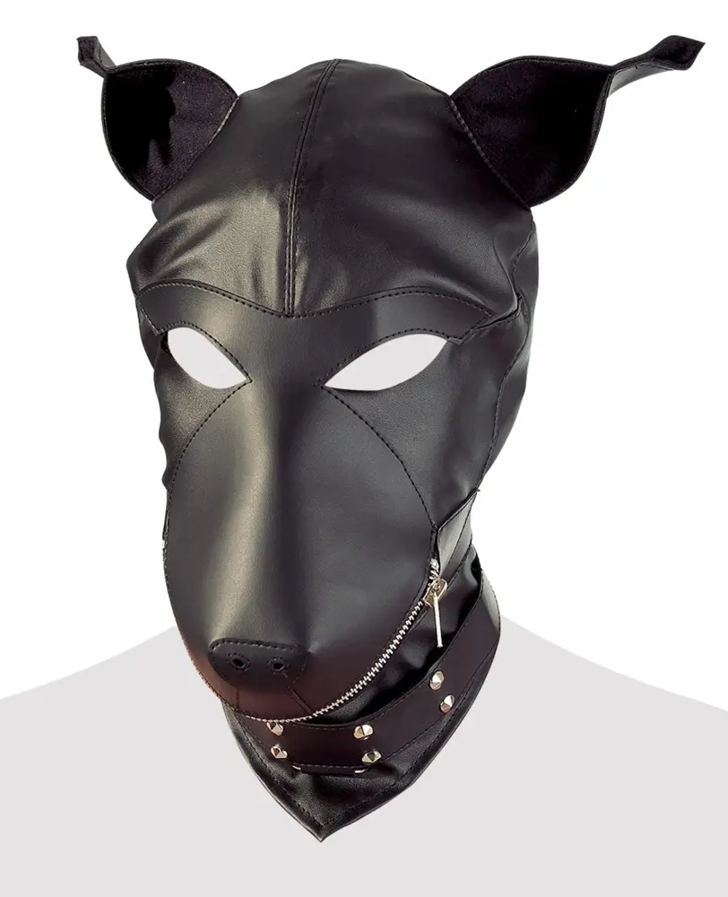 Maska Fetish Collection — suņu formas pārsegs, melna imitācijas āda Photo 7