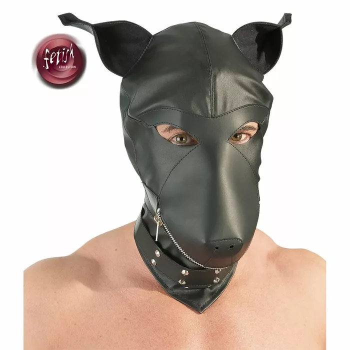 Maska Fetish Collection — suņu formas pārsegs, melna imitācijas āda Photo 3