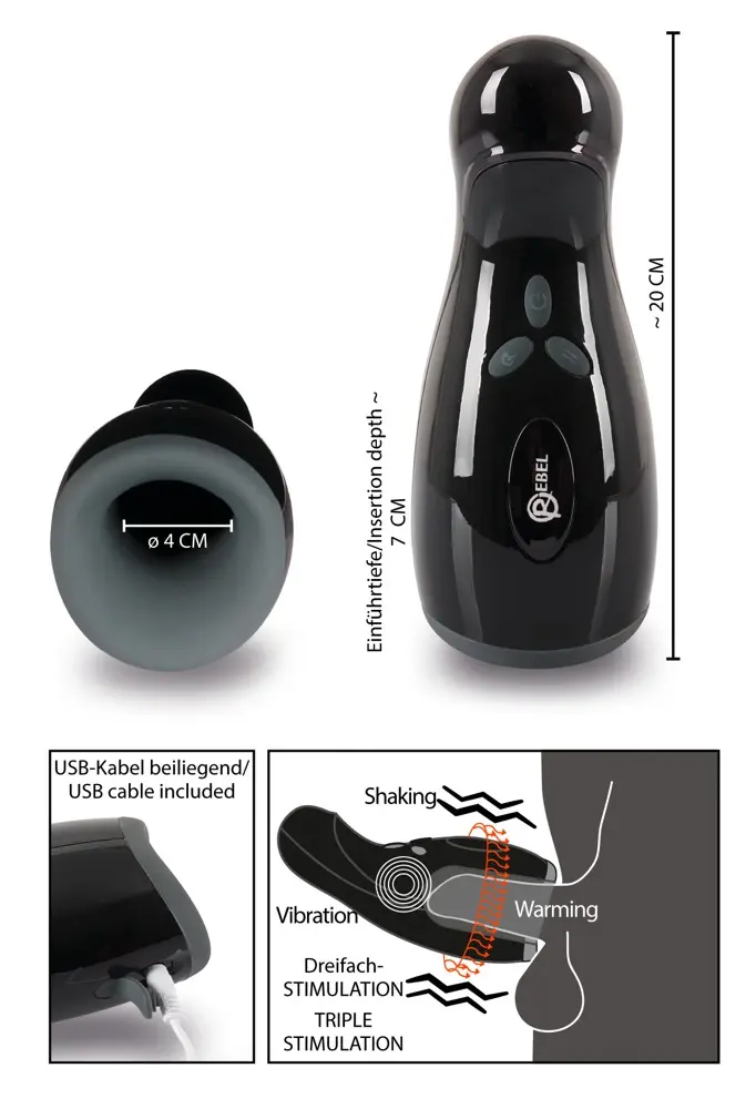Masturbator Rebel with 3 functions — 20 cm, Ø 4 cm Photo 18