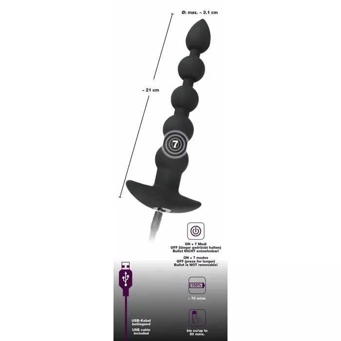 Anālā nekustamā Black Velvets Rechargeable Bea — 21 cm Photo 6