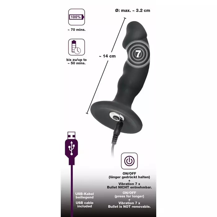 Anālais plug Black Velvets Rechargeable Plu — silikons 14 cm Photo 7