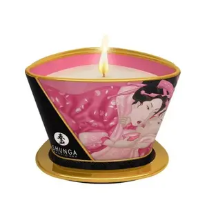Masāžas svece SHUNGA Mini Caress by Candelight T Green 170 ml, rozes aromāts, vegāniska, bez glutēna un parabēniem