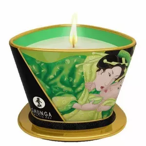 SHUNGA Exotic Green Tea Masāžas svece 170 ml 40 h Bez glutēna Bez parabēniem Vegāniem