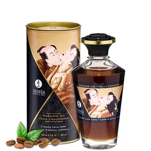 Masāžas eļļa SHUNGA ar sildošu efektu karameles aromātā 100 ml — sildoša pilna ķermeņa eļļa