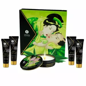 Masāžas eļļas komplekts SHUNGA Secret Geisha Organic Green Tea, Eksotisko augļu aromāts, 250 ml