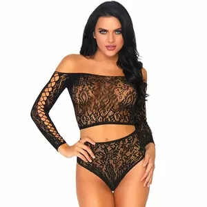 LEG AVENUE LACE LONG SLEEVED MINI DRESS ONE SIZE