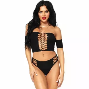 LEG AVENUE 2 PIECES SET OPAQUE CROP TOP AND THONG ONE SIZE