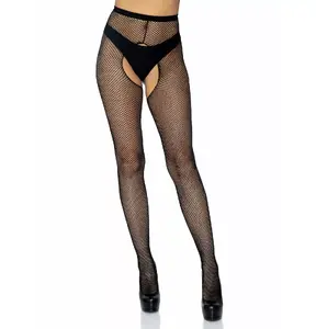 Колготки LEG AVENUE сетчатые с открытым шаговым швом, чёрные, one size