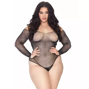 Бодистокинг LEG AVENUE Crystalized Fishnet, размер 1X-2X, сетчатый материал с кристаллической отделкой