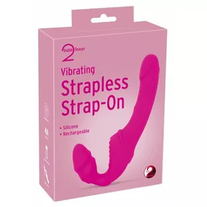 Страплесс страпон-вибратор You2Toys Vibrating Strapless Strap-on 2 — чёрный силикон, перезаряжаемый, водонепроницаемый, длина 21.8 см, глубины введения 12 см и 7.5 см