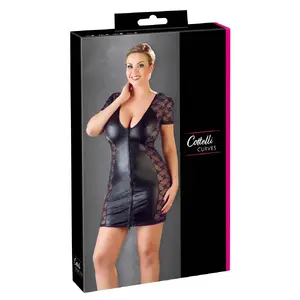 Dress Cottelli Collection Dress 2 Way Zip XL — two-way front zip, size XL, short sleeves, sheer panels, lace insets