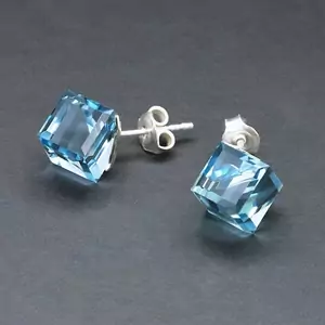 Sudraba auskari "Rubikona II (Aquamarine Blue)" ar Swarovski™ kristāliem