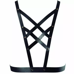 BIJOUX - INDISCRETS MAZE CROSSED HARNESS WITH NECKLINE BLACK, B-0242