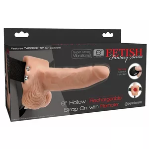 Strap-on PIPEDREAM Fetish Fantasy 6 inch RC Strap, PVC realistic hollow dildo, 17.8 cm total, USB rechargeable, adjustable fit 71.1–132.1 cm