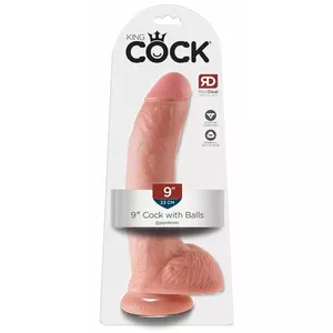 Dildo King Cock 9" ar bumbuliem — silikona tekstūra, reālistiska forma, lokans, stipra piesūce, garums 22,9 cm, Ø 5,1 cm