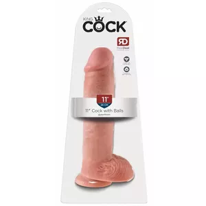 Dildo King Cock 11" Cock with Balls Light — PVC ar silikona sajūtu, kopējais garums 28 cm, ievietojamais 22 cm, Ø 6,4 cm, piesūknējs, der straponam