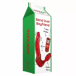 Vibrējošs strapon ToyJoy Bend Over Boyfriend — 100% silikons, garums 17 cm, diametrs 3,5 cm, sarkans