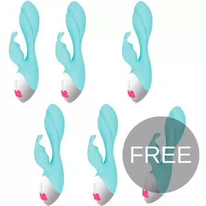 Vibrators happy loky MIKI RABBIT 5+1 FREE — vibrators, kopējais garums 19,5 cm, diametrs 3,5–5 cm, 100% silikons, zils