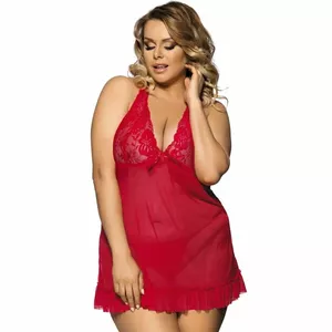 SUBBLIME QUEEN PLUS RED BABYDOLL FLORAL MOTIVS IN BREASTS