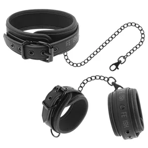 FETISH SUBMISSIVE  COLLAR AND WRIST CUFFS VEGAN LEATHER