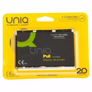 UNIQ PULL LATEX FREE CONDOMS WITH STRIPS 3 UNITS