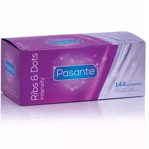 Textured condoms PASANTE Points & Strips Intensity — 144 pcs, raised dots and ribs