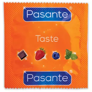 Презервативы PASANTE Taste — упаковка 12 шт., номинальная ширина 53 мм, длина 190 мм, гладкие, прозрачные