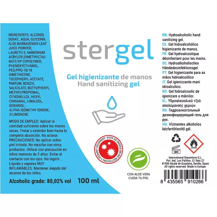 Hand sanitizing gel STERGEL HYDROALCOHOLIC ALOE VERA 100 ml Photo 3