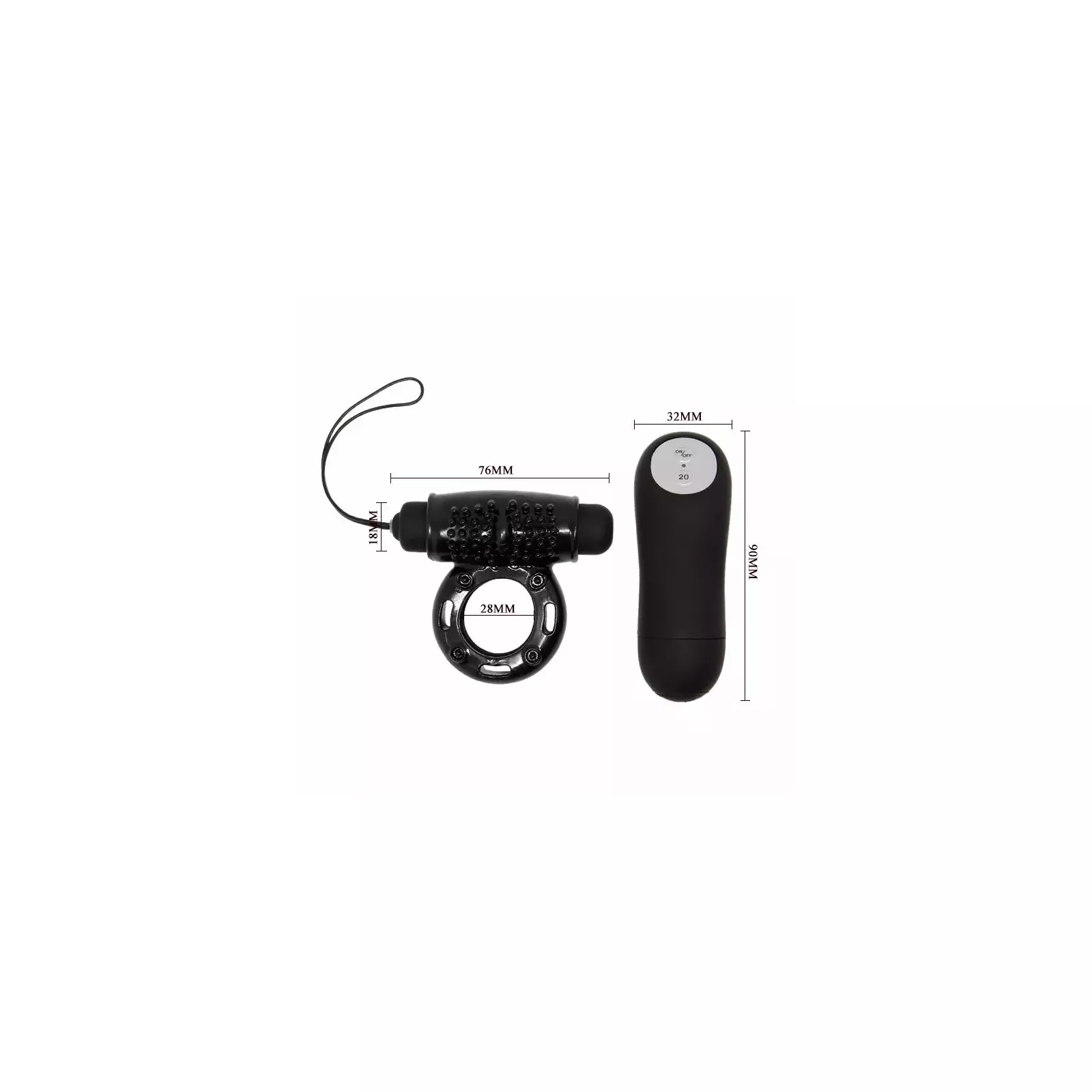 Насадка на пенис BAILE RING REMOTE CONTROL BLACK 20V D-207053 Photo 4