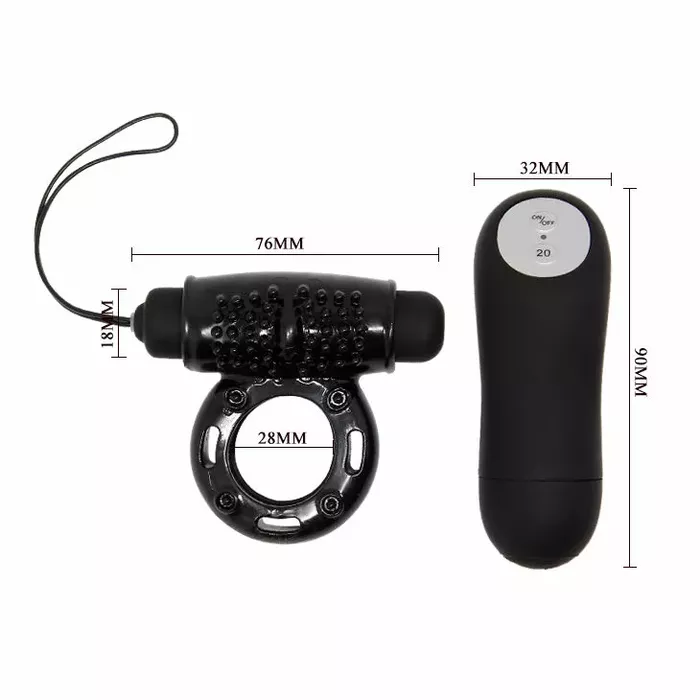 Vibrējošais gredzens BAILE Ring Remote Control Black 20V Photo 4
