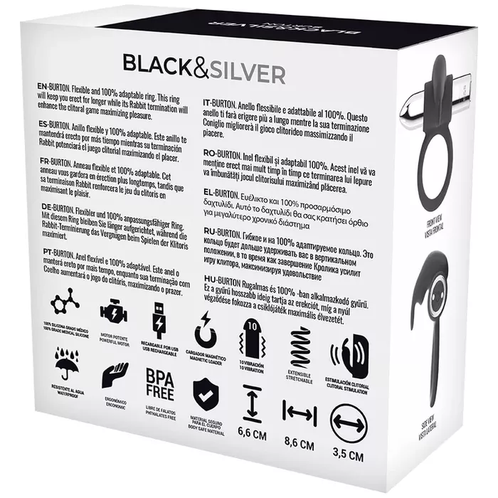 Vibrating ring black&silver BURTON Rechargeable 10V Photo 3