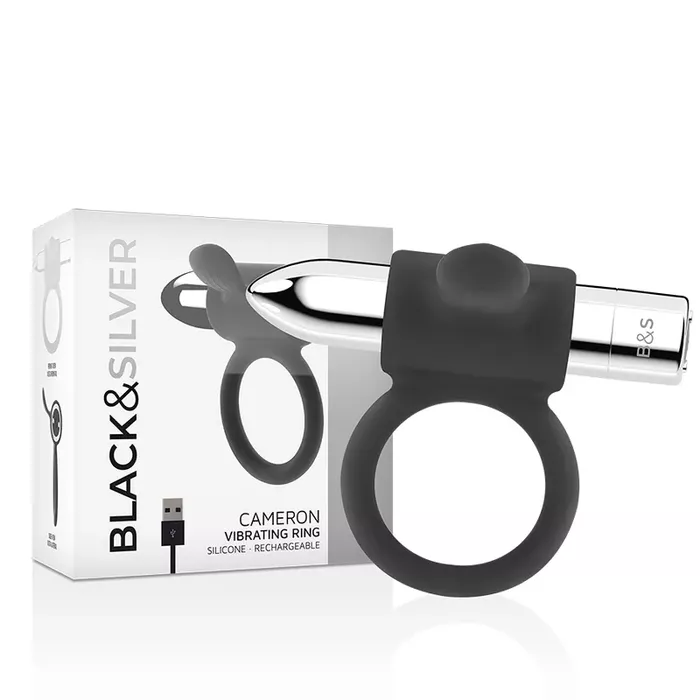 Vibrating ring black&silver CAMERON — 100% silicone Photo 2