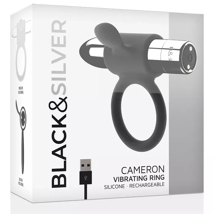 Vibrating ring black&silver CAMERON — 100% silicone Photo 5