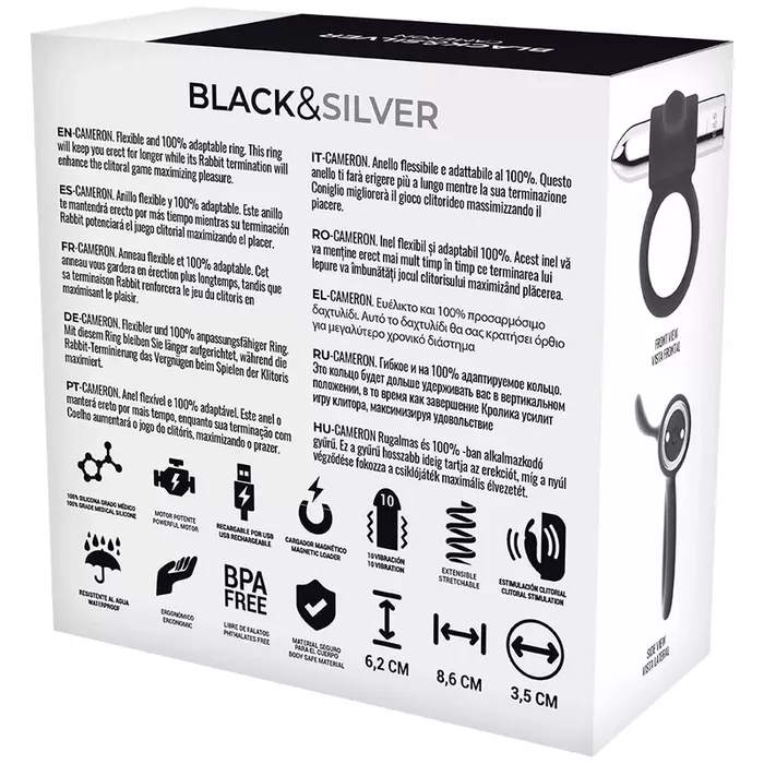Vibrating ring black&silver CAMERON — 100% silicone Photo 6