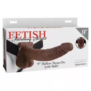 Strap-on dildo PIPEDREAM FFS 9 Hollow Strap-On, silikons, dobuma iekšpuse, regulējami siksniņi, melns, garums 24 cm, Ø 4,5 cm