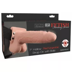Strap-on PIPEDREAM FFS 7 Hollow Strap-On Light — hollow dildo 18.9×4.3 cm, 10 vibration modes, USB, adjustable straps, black