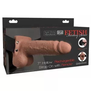 Strap-on PIPEDREAM FFS 7 Hollow Strap-On Dark — hollow realistic dildo, 20.3 cm total, 10 vibration modes, adjustable harness 71–132 cm