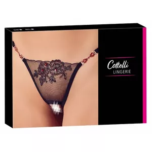 Стринги Cottelli Collection String Red Gemstones M/L, без промежности, прозрачная вышитая передняя часть, стразы по бокам, 100% полиамид