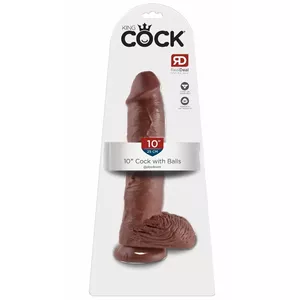 Dildo King Cock 10 inch Balls Brown — silicone, suction base, phthalate-free, length 25.4 cm, Ø 5.1 cm