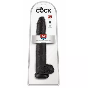Dildo King Cock 14" with Balls — silicone flexible shaft, suction cup base, length 35.6 cm, Ø 6 cm
