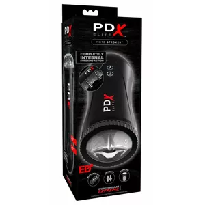 Мастурбатор PIPEDREAM PDX Elite Moto Stroker — мягкий силиконовый вкладыш, вибрация и толчки, чёрный, 21 см длина, 14 см ввод, Ø 5 см