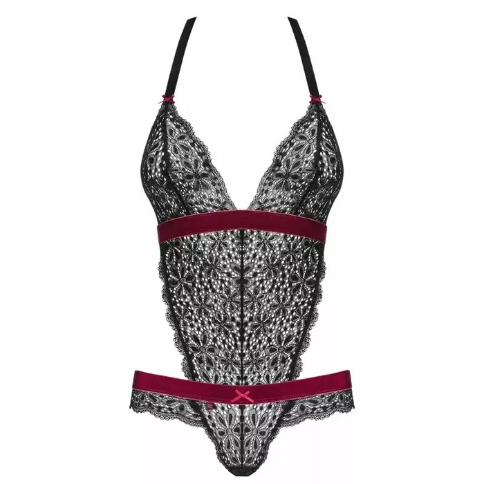 OBSESSIVE D-227165 tedi body, melni/sarkans, S/M Photo 5