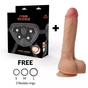 CYBER SILICOCK STRAP-ON CONNOR LIQUID SILICONE  WITH 3 RINGS FREE