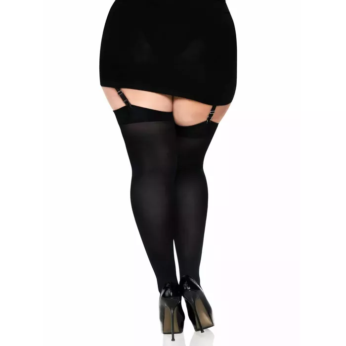 Thigh Highs LEG AVENUE Black Nylon with Bow, Plus (Queen) Photo 2