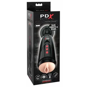 Мастурбатор PIPEDREAM Dirty Talk Starter Stroker — силиконовый, черный, текстурированная внутренняя поверхность, 10 режимов вибрации, присоска