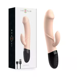 Vibrators INTENSE MAGNUS DUAL — uzlādējams ar diviem motoriem, garums 21 cm, diametrs 3,8 cm, 100% silikons, ūdensizturīgs