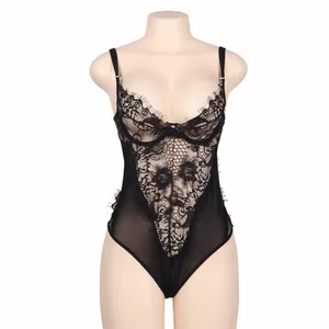 SUBBLIME QUEEN PLUS FLORAL LACE AND FRINGED BLACK TEDDY